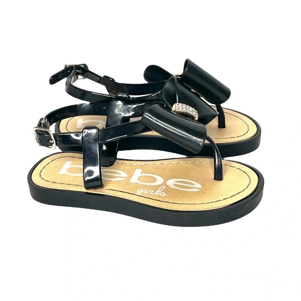 bebe‎ Toddler Girls Vegan Sandals With Bow And Rhinestones 9/10 Black